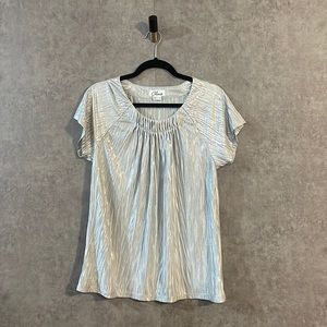 Chaus Pleated Crinkle Silver Metallic Lamé Fabric Blouse